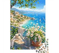Fleur Mer Village Puzzle, 1000 Pièces Jeu D'intérieur Adulte | 52x38cm Carton, Exercice Cérébral, Cadeau Ami, Accent Salon, Réduction Du Stress