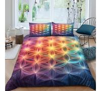 Fleur of Life Ensemble De Literie Hypoallergique Microfibre 3 pièces Imprimé en 3D Sacred Geometry Art Housse de Couette avec Taie d'oreiller Ultra Douce for Chambre de garçons Double（200x200cm）