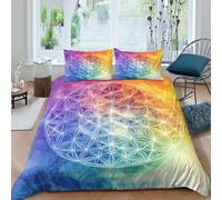 Fleur of Life Ensemble De Literie Imprimé en 3D Microfibre résistante 3 pièces Sacred Geometry Art Housse de Couette avec Fermeture Éclair Super Douce for Chambre de garçons Single（140x200cm）