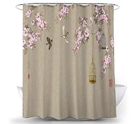 Fleur Oiseau Rideaux de Douche imperméable Salle de Bain décor imprimé Tissu avec 12 Crochets décoration Rideau de Douche 182x214cm(WxH)