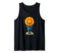 Fleur Orange Souriante en Short Bleu Graphique Débardeur