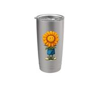 Fleur orange souriante en short bleu graphique Gobelet isotherme en acier inoxydable double paroi