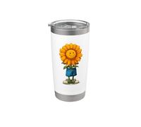 Fleur orange souriante en short bleu graphique Gobelet isotherme en acier inoxydable double paroi