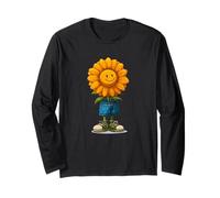 Fleur Orange Souriante en Short Bleu Graphique Manche Longue