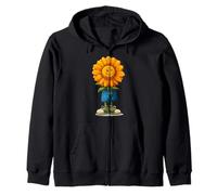 Fleur Orange Souriante en Short Bleu Graphique Sweat à Capuche