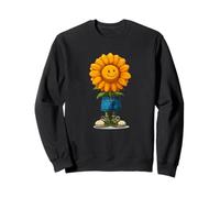 Fleur Orange Souriante en Short Bleu Graphique Sweatshirt