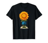 Fleur Orange Souriante en Short Bleu Graphique T-Shirt