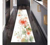Fleur Orange Tapis de Passage 50 x 280 cm, Botanique Aquarelle Dahlia Pastel Tapis Couloir Long Absorbant Carpet de Passage Antidérapant Paillasson Interieur Entrée pour Salon Bureau