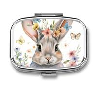 Fleur Papillon Lapin Boîte à pilules à 2 Compartiments pour Poche Organisateur de Vitamines 5.5x4cm