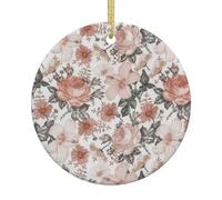 Fleur Paris Tour Eiffel Impression Creative Céramique Arbre de Noël Décorations à Suspendre avec Cordes Dorées pour Maison Vacances Ornement