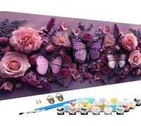 fleur Peinture Numero Adulte,Grand Peinture par Numero Adulte Papillon Motif Désign,DIY Loisirs Créatifs Adultes Artisanat Kit avec Pinceaux Peintures pour Decoration Murale,Sans Cadre 40 x 90cm Z-316