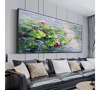 Fleur Peinture Toile Photo - Abstraite Lotus Peinture À L'huile Peinture À L'huile Moderne Toile Mur Art Pour Salon Décoratif 80x180cm(32x71in) Avec Cadre