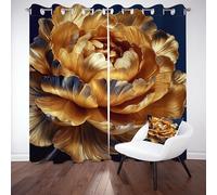 Fleur Pivoine Cuisine Voilages Intérieurs, Imprimé Floral Doré Rideaux Salon Chambre, Jaune Occultants Rideau 140L X 240H cm Thermique Isolant Anti Froid Anti Bruit, Lot de 2 à Oeillets