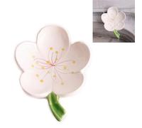 Fleur Porte Savon Mignon, Salle de Bain Céramique, Support Ornements Créatif, Non Stagnant Vidangeable (Fleur de Pêcher, Blanc)
