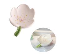 Fleur Porte Savon Mignon, Salle de Bain Ceramique, Support Savon Ornements Creatif, Non Stagnant Vidangeable (Tulipe, Blanc)