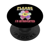 Fleur rétro amusante, s'il vous plaît, soyez patient avec moi, je suis introvertie PopSockets PopGrip Adhésif