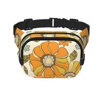 Fleur rétro colorée des années 70,Sac Banane carré Double Couche, Sac de Poitrine