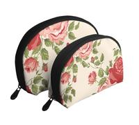 Fleur rétro imprimée, Trousse de Maquillage Coquille Femme Petit Porte-Monnaie Trousse de Toilette Trousse à cosmétiques 2 pièces