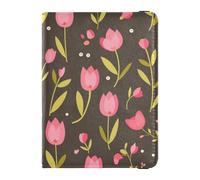 Fleur rose et feuilles vertes Illustration vectorielle Plat Style Cuir Porte-passeport décoratif pour hommes Voyage Hommes Vaccin Card Holder Cover Combo Passport Cover Holder Wallet Case Léger, fleur