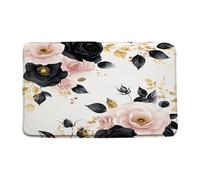 Fleur Rose Et Noire, Feuille Noire Et Dorée, Rose Vintage, Aquarelle, Plante Esthétique Moderne Tapis De Douche Anti-Salissures Tapis De Bain Absorbant Welcome Paillassons pour Porte 40X60Cm
