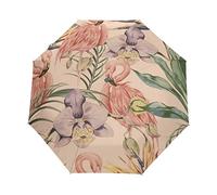Fleur Rose Flamant Rétro Parapluie Pliable Pliant à Ouverture Automatique Parapluies Pliant Coupe-Vent pour Voyager Plage Femmes Enfants Homme Fille