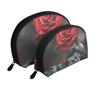 Fleur Rose Imprimée, Trousse de Maquillage Coquille Femme Petit Porte-Monnaie Trousse de Toilette Trousse à cosmétiques 2 pièces