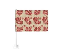 Fleur rouge à tricoter sur drapeau de voiture beige 30 x 45 cm double face décoration de voiture