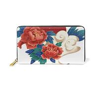 Fleur Rouge Soleil Japon Portefeuille Zipper Long Bourse en Cuir Véritable avec Titulaire de la Carte de Crédit pour Téléphone Femmes Fille Hommes