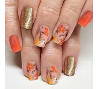 Fleur Scintillante Flower Artificial Nails Tips Square Fingernails Presse Sur Les Ongles Conseils N'a Pas Besoin D'adhésif Design Français Faux Ongle