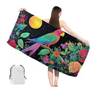 Fleur Serviette de Plage XXL 100x200 cm avec Poches,Oiseau Serviette Microfibre, Anti Sable, Séchage Rapide, Portable Drap de Plage pour Voyages,Sport,Piscines et Saunas,Homme Femme Beach Towel,yj-731