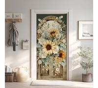 Fleur Soleil Vintage Sticker Mural, Arche Verdure Autocollants De Porte Muraux Décoration Poster Murale, Rural Française Stickers de Porte Imperméable Vinyle 80x200 cm 5Yl204