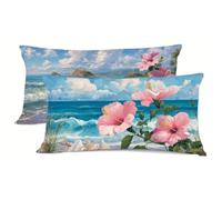 Fleur Taie Oreiller Taie d'oreiller OcéAn 40x80cm Oreiller Rectangulaire Housse de Coussin Lin Taies D'oreillers Impression Recto Verso Housse Coussin Decoratif, Décoration Printemps bz-368