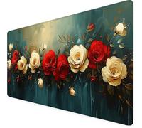 Fleur Tapis de Souris XXL 1000 x 500 mm, Rouge Tapis Souris Gamer avec Base Anti-Dérapage, Bords Cousus Design, Imperméable Mouse Pad pour Gaming Accessoire Bureau, Decoration Maison, Cadeau 5c-28O