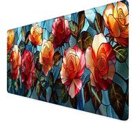 Fleur Tapis de Souris XXL 1200 x 600 mm, Rouge Tapis Souris Gamer avec Base Anti-Dérapage, Bords Cousus Design, Imperméable Mouse Pad pour Gaming Accessoire Bureau, Decoration Maison, Cadeau 5g-6K