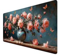 Fleur Tapis de Souris XXL 600 x 300 mm, Rose Tapis Souris Gamer avec Base Anti-Dérapage, Bords Cousus Design, Imperméable Mouse Pad pour Gaming Accessoire Bureau, Decoration Maison, Cadeau 5g-59