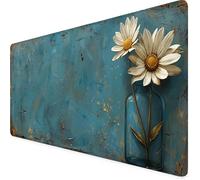 Fleur Tapis de Souris XXL 900 x 400 mm, Beige Tapis Souris Gamer avec Base Anti-Dérapage, Bords Cousus Design, Imperméable Mouse Pad pour Gaming Accessoire Bureau, Decoration Maison, Cadeau 5f-17X