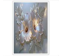 Fleurs 3D Impression sur toile Argent clair Hibiscus Poster et impression d'art, Décoration murale pour Maison Bain Salon Chambre Restaurant 120Lx80W cm Sans cadre