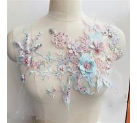 Fleurs 3D Perles Dentelle Tissus Applique Broderie Couture sur Patches pour Robe De Soirée De Mariage Vêtements Patches Scrapbooking, Light Blue