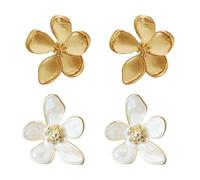 2 paires de boucles d'oreilles fleurs à cinq pétales, boucles d'oreilles boules, boucles d'oreilles fleurs, boucles d'oreilles blanches, boucles d'oreilles dorées pour femme