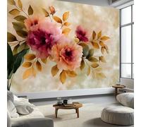 Fleurs À L'Aquarelle Pivoines Roses Papier Peint Panoramique 450 x 315 cm Papier Peint Photo Intissé Murale, pour Salon et Chambre Cuisine Beige Poster Tableaux Fresque Muraux