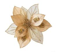 Fleurs à paillettes en tissu vif de 25 cm pour décoration de sapin de Noël avec accents de vacances étincelants pour couronnes et guirlandes artisanales (doré)