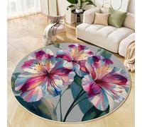 Fleurs Abstraites Colorées Round Rug 200 Cm Indoor Circle Soft Rug Washable Style d'art Graffiti Print Non Slip Carpet for Bedroom Entryway Living Room Dining Room Office Decor Couleurs Mélangées