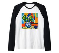 Fleurs abstraites dans Un Vase Bleu et Blanc d'après Joan Miró Manche Raglan