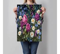 Fleurs Abstraites Decoration Murale, Roses Marguerites Cosmos Impression sur Toile, 100x70cm, Blanc Rosé Tableau Decoration Murale, pour Chambre à Coucher, Salon, Salle de bain, Galerie, Sans Cadre