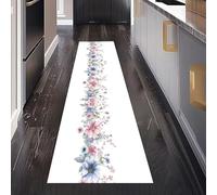 Fleurs Aquarelle Tapis Cuisine Devant Evier Lavable et Antidérapant, Motif Floral Nature Frais Tapis Couloir Long Absorbant Carpet de Passage Antidérapant Paillasson Interieur Entrée 80 x 350 cm