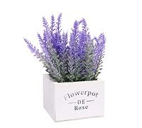 Fleurs Artificielle de simulation de lavande avec pot,Bureau de mini plantes en plastique artificiel Faux fleurs et plante verte décorative pour la décoration intérieure extérieure blanc 17*11*20.5cm