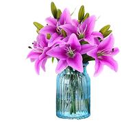 Fleurs artificielles 8 pièces de lys artificiels avec 3 boutons art floral végétal fleurs en latex pleine fleur real touch pour la décoration de la maison mariages fêtes bureaux restaurants (pourpre)