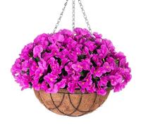 Fleurs artificielles à suspendre avec panier pour décoration de la maison, cour, orchidée artificielle en soie de 30,5 cm, panier suspendu pour extérieur et intérieur (violet)