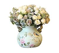 Fleurs artificielles Bouquet de fleurs artificielles créatives intérieures Simple European Rustic Fake Flower Decorations Ceramic Vase Dining Table Entrance Décoration Ornements Fleurs artificielles