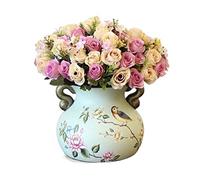 Fleurs artificielles Bouquet de fleurs artificielles créatives intérieures Simple European Rustic Fake Flower Decorations Ceramic Vase Dining Table Entrance Décoration Ornements Fleurs artificielles